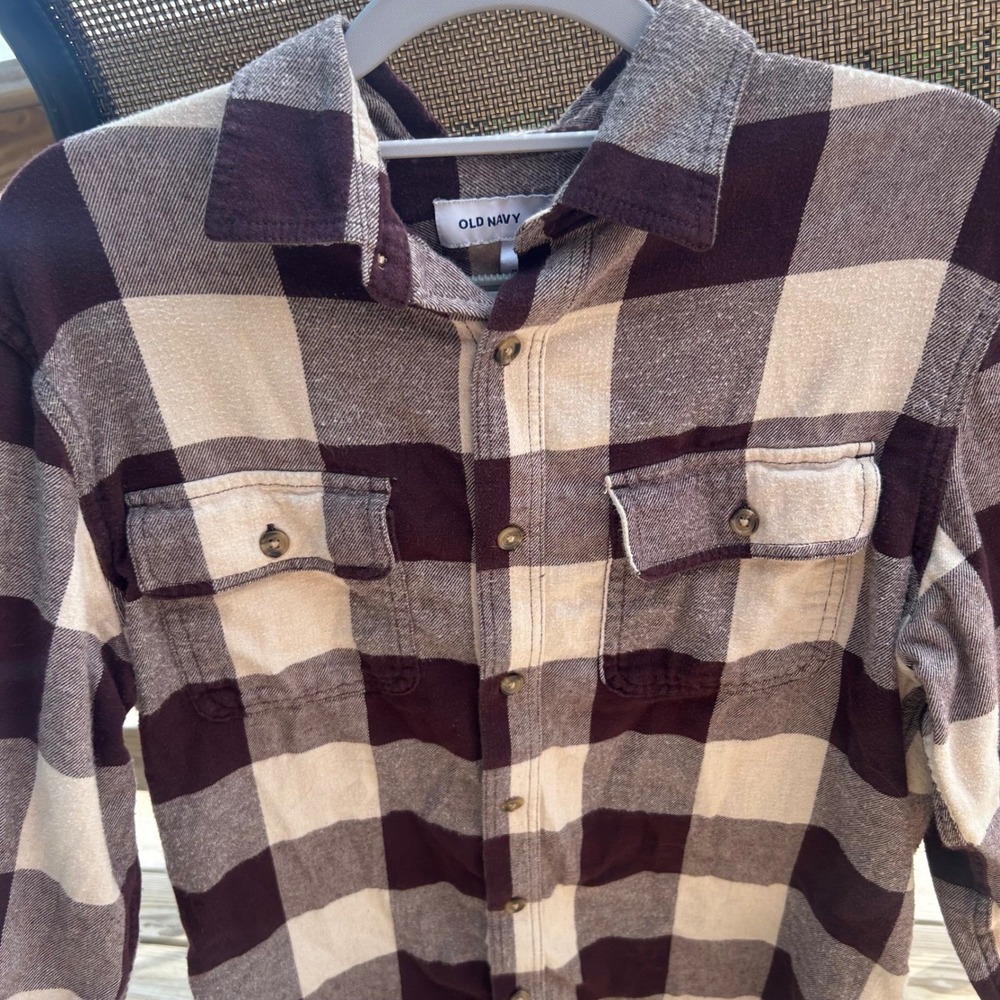 Old Navy Flannel Shirt Mens Small Maroon Buffalo Plaid Button Down Workwear S